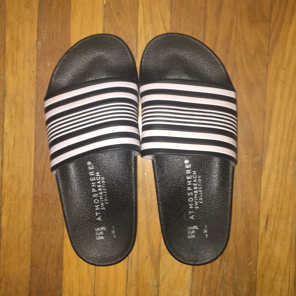 Black and white striped slides